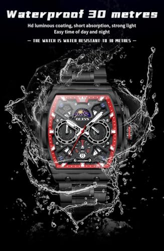 Image of OLEVS Men Watches Business Dress Chronograph Big Square Quartz Analog Male Watch Silicone Strap Waterproof Date Gift Mens Wrsit Watch Silver