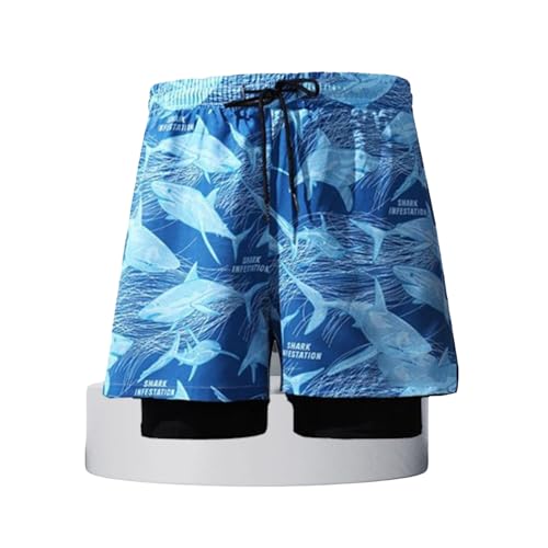 Men's Quick Drying Swim Trunks Polyester Fiber Printed Beach Shorts for Swimming, Surfing, and Water Sports Peacock Blue