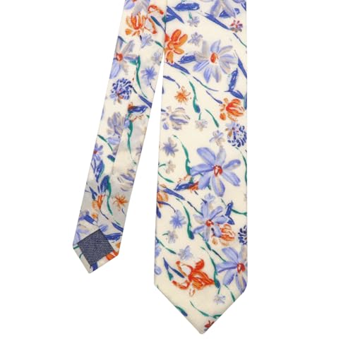 Image of Cotton Floral Ties for Men 2.76 inch Men's Skinny Tie Linen Flower Printed Neck Tie for Wedding Dating Party
