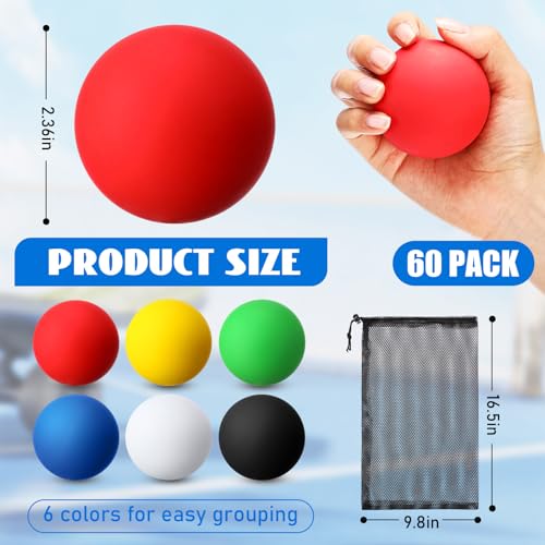 image for Teyva Daily 60 Pack of Racquetballs Bulk, 2.4'' Rubber Racquetballs Hi