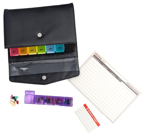 Image of 5 Times a Day Weekly Pill Box with Medication Wallet, Easy Secure Magnetic Closure, 5X Pillbox with Medication Schedule and Medical Alert Card (5 Time-a-Day Wallet)