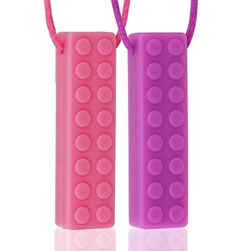Sensory Chew Necklace for Kids, Girls (2 Pack) - Sensory Oral Motor Aids Teether Toys for Autism, ADHD, Baby Nursing or Special Needs- Reduces Chewing Biting Fidgeting for Kids Adult Chewers