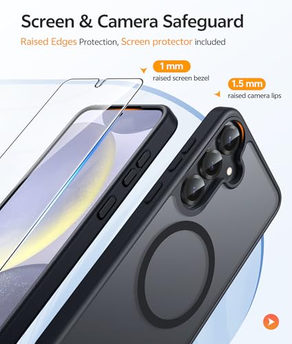 Image of FNTCASE for Samsung Galaxy S25 /S24 Case: Galaxy S24 /S25 Phone Case [Fit with Magsafe] Translucent Matte Case [Screen Protector] Military Grade Shockproof Protective Phone Cover-Black