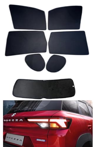 Image of Premium Car Sunshade Fix Type Non-Magnetic Curtain with Rear Dicky Curtain Set of 7pc for New Brezza 2022 Onwards