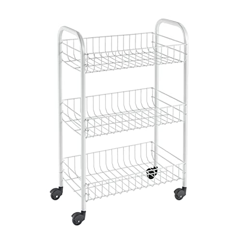 Metaltex Siena 3-Tier Trolley with Wheels - Multipurpose Storage Cart for Home including Kitchen, Bathroom, Office and Garage – White Metal, 400 grams