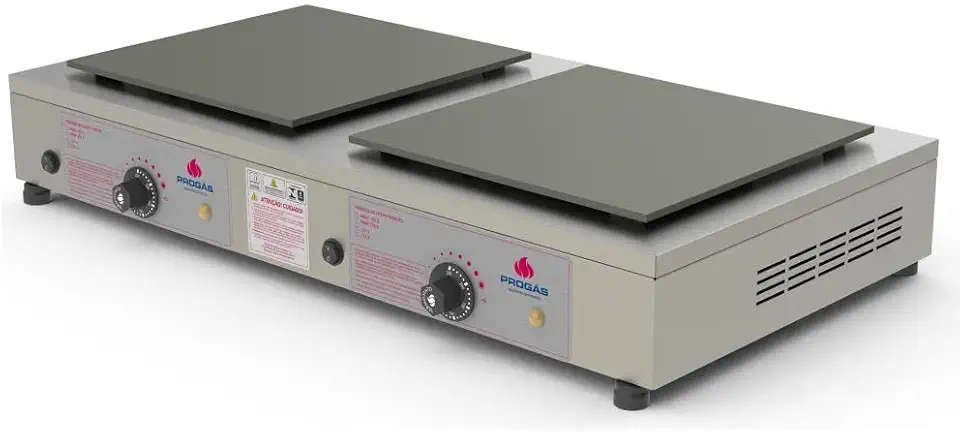 Chapa para Crepe Francês PRKF-202E Style - 2 Chapas Quadradas Elétrica Potência 1200W x 2 Inox Escovado – Progás 220V