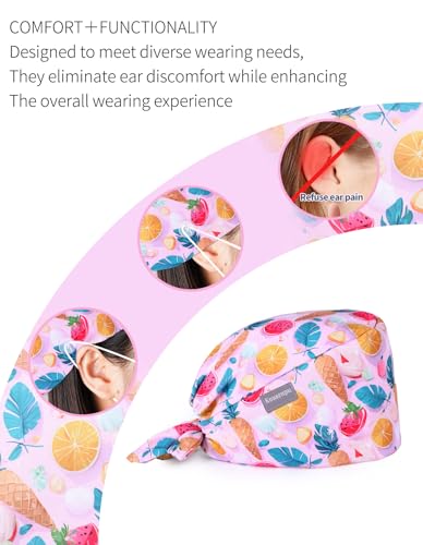 Image of Kousenpu Scrub Caps for Women, Adjustable Women's Surgical Cap with Buttons, Breathable Cute Design for Nurses and Doctors