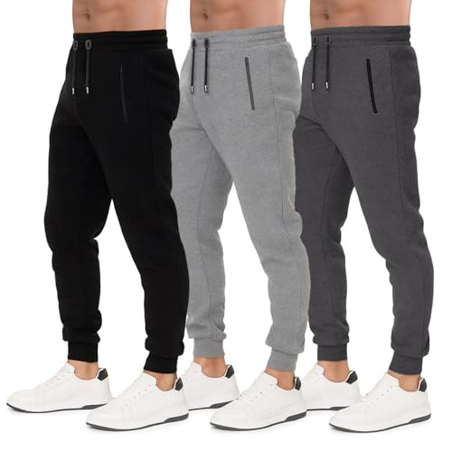 ALL IN SWEATS Men’s Sweatpants 3 Pack Joggers for Men - Athletic Sweatpants for Men with Pockets Workout Pants (Size L, Black/Charcoal/Grey)