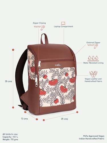 Image of ZOUK Amalia Unisex Vegan Leather Laptop Backpack (Large) | Stylish Office & Travel Backpack for Men & Women | Fits 15-inch Laptop |