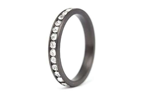Women's carbon fiber eternity ring. Engagement ring with Swarovski crystals. Water resistant, very durable and hypoallergenic. (00117_3S1)