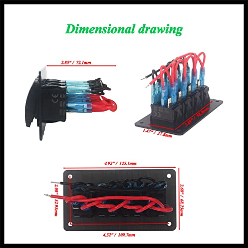 Image of 4 Gang UTV Rocker Switch Panel Pre-Wired Aluminum Green Led Marine Grade Boat Switch Panel for Truck Pontoon Camper ATV Console Waterproof 12V 24V IP66