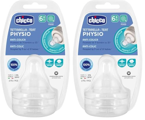 Chicco - Tetina Physio Flujo Papilla 2 Uds. +M+, Unisex (Paquete de 2)