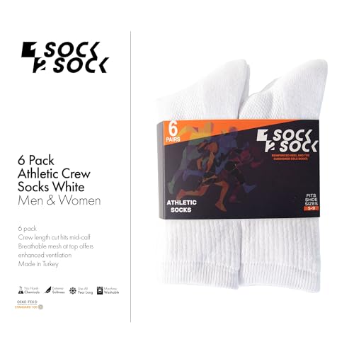 1SOCK2SOCK 6 Pack Athletic Performance Crew Socks For Men and Women - Soft Cotton Blend with Moisture Wicking, Arch Support4