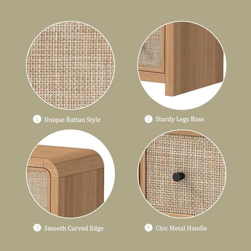 Image of Oak&Sparrow 7 Drawer Dresser for Bedroom, 49'' Rattan Dresser with Ample Storage, Boho Chest of Drawers, Thickened Curved Profile Design, Oak Dressers for Bedroom, Living Room