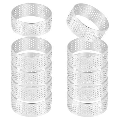 Kqcibz 10 Pack 5Cm Stainless Steel Tart Ring, Heat- Perforated Cake Mousse Ring, Round Ring