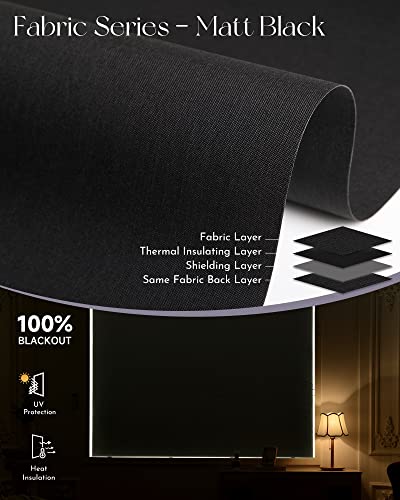 Graywind Motorized Roller Shade Work With Alexa Google 100% Blackout Rechargeable Smart Blinds Remote Control Battery Motor Cordless Window Shades, Customized Size (Matt Black) #TOP4