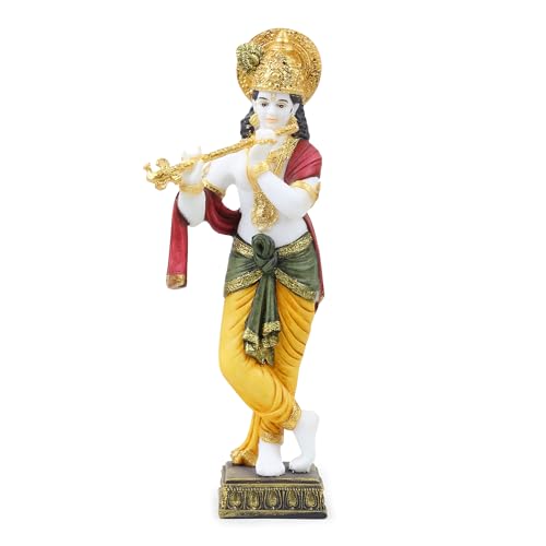 Image of ARMONIA Lord Krishna Idol Marble Dust Statue Murti | Krishana Sculpture for Home Decor, Pooja ghar, Mandir & Gifting Item |Best Gift for Housewarming (30 cm, Multicolor) (Including Microfiber Cloth)