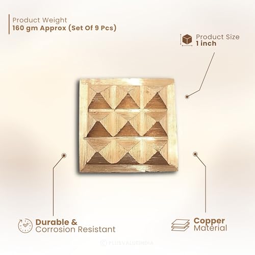 Image of Plus Value Pure Copper Vastu Pyramid Chips Cure Multiple Vastu Dosha Defects Without Breaking Walls Home, Office Dehleej Cash Box Decor Item Positive Energy (9 Pcs)