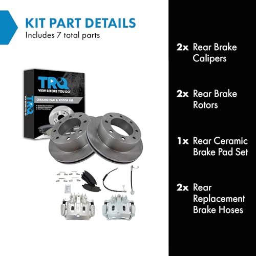 Image of TRQ Brake Pad, Caliper, Hose, & Rotor Kit Ceramic Compatible with 2000 Ford Excursion F-350 Super Duty