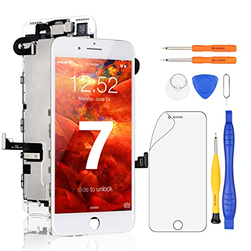 Yodoit Écran pour iPhone 7 LCD Vitre Tactile Complet Remplacement Assemblé avec Caméra Frontale, Haut Parleur Interne, Capteur de Proximité + Outil de Réparation (4,7 Pouces Blanc)