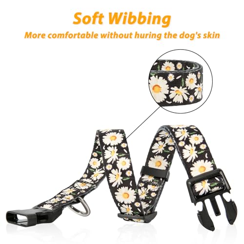 Image of HEELE Dog Collar, Adjustable Soft Dog Collar for Small Medium Large Dogs,Daisy Floral Patterned Puppy Collars with Quick Release Buckle Daisy Black L Length 15.94''-25.59'
