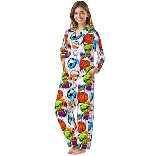 Image of Women'S Long Sleeve Pajama Set Soft Loungewear Button-Down Top & Elastic Waist Pants S- 2XL
