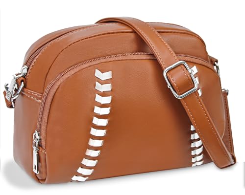 Sport Theme Crossbody Purse Vegan Leather Shoulder Bag for Women, Functional Handbag with Adjustable Strap for Game Day - Main Image