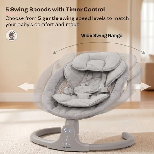 Image of Baybee Lullabies Electric Baby Cradle and Swing | Baby Swing Jhula with Adjustable Swings Speed & Recline | Rocker for Babies with Mosquito Net, Safety Belt & Music Cradle for New Born Baby (Grey)