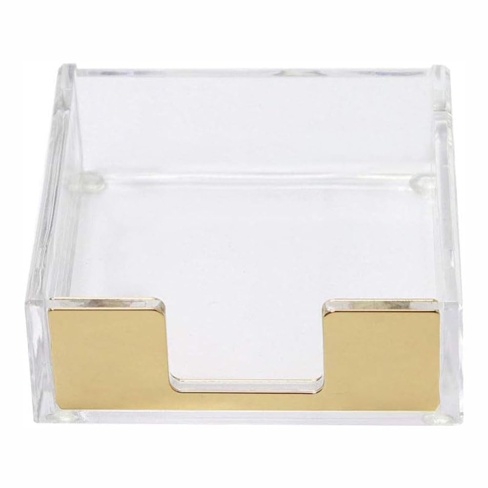 Soporte para notas adhesivas, acrílico transparente, dispensador de bloc de notas, organizador de escritorio para oficina en casa, 10 x 9,5 x 3 cm [dorado]