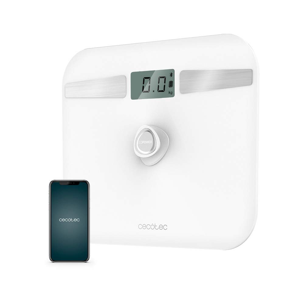 Cecotec Báscula de baño Surface Precision EcoPower 10200 Smart Healthy. Con pulsador, Superficie de vidrio templado de alta seguridad, Sensores de precisión, App