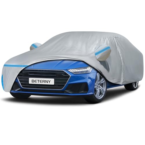 Image of Car Cover for 2010-2025 Audi A7 /S7 /RS7, Waterproof Custom-fit All Weather Sun Rain UV Dust Snow Protection Windproof Outdoor A7 Car Cover with Zipper Door and Cotton Lining-Gray
