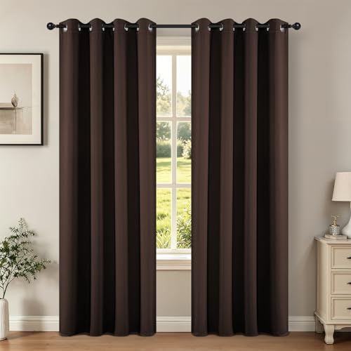 Image of Joydeco Blackout Curtains 84 Inch Length 2 Panels Set, Thermal Insulated Long Curtains& Drapes 2 Burg, Room Darkening Grommet Drapes for Living Room Bedroom Window (W52 x L84 Inch, Chocolate)