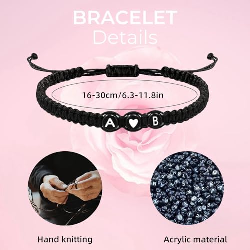 Custom Couple Matching Bracelets, Initial Letter, Couple Bracelets,Handmade Braided Adjustable Rope,Gifts for Boyfriend Girlfriend,Valentines & Anniversary Day Couple Gift,2pcs4