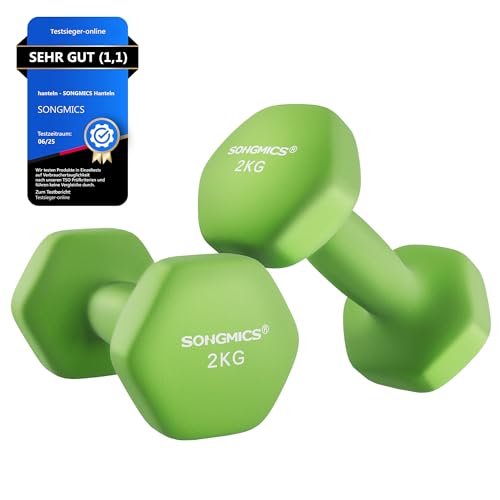 SONGMICS Kurzhanteln Set 2 Stück 2x2kg Hanteln Hexagon Kurzhanteln mit Neoprenüberzug für Krafttraining Training Fitness Zuhause Lime SYL904C01 SONGMICS Kurzhanteln Set 2 Stück 2x2kg Hanteln Hexagon Kurzhanteln mit Neoprenüberzug für Krafttraining Training Fitness Zuhause Lime SYL904C01