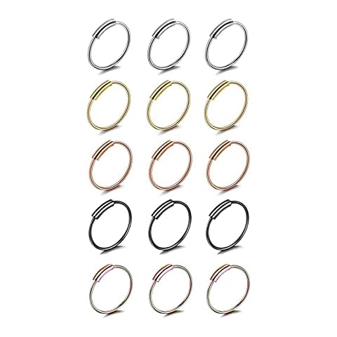 LuLyL 15Pcs Piercing de nariz de Acero Inoxidable Cover