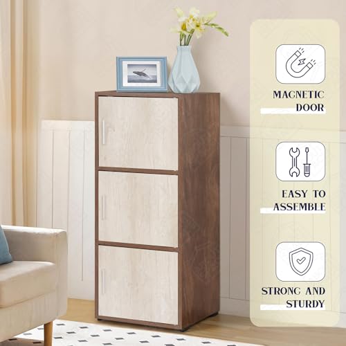 ABOUT SPACE Wooden Cabinet - 3 Tier Engineered Wood Storage Cabinet for Living Room with Magnetic Door, Space Saving Furniture for Home, Office, Kitchen (Walnut -L 38 x B 38 x H 100.5 cm) - Image 6