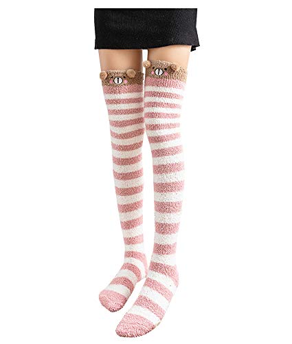 Bopstyle Christmas Soft Warm Socks Coral Velvet Knee High Stockings for Girls Gift,Bear,One Size