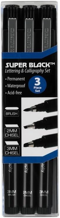 Miniatura 2 de Creative Mark Juego de 3 bolígrafos de caligrafía y punta fina para dibujo de letras y caligrafía, súper negro, permanente, resistente al agua y sin