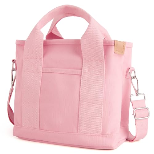 IwIeIaIrI Small Tote Bag for Women Canvas Mini Tote Bags with Zipper and Multi Pockets Crossbody Bag Shoulder Bag Kids Girls Friends Gift(Pink)
