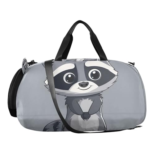 YETTASBIN Sport Travel Duffel Bag for Girls Boys, Raccoon Large Waterproof Weekender Overnight Bag, Detachable Shoulder Strap Gym Bag with Shoe Compartment & Wet Pocket2