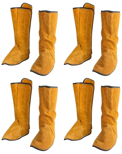 QWORK 4 Pairs Fireproof Shoe Leg Cover Leather for Welding Welder Work Boot Protectors, Welding Safety Boot Covers, Leg Guards Gaiters, Men and Women