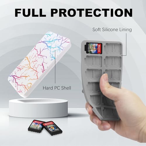 Image of FYY Nintendo Switch Game Case Holder for Switch 2 Cartridge Case with 24 Game Card Slots & 48 Micro SD Card Slots, Hard Shell, Silicone Lining Lightning White