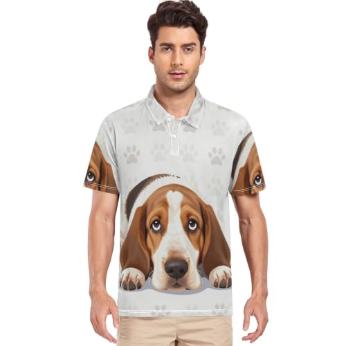 Polo de golf homme marron manches courtes imprimé chien Beagle Curious