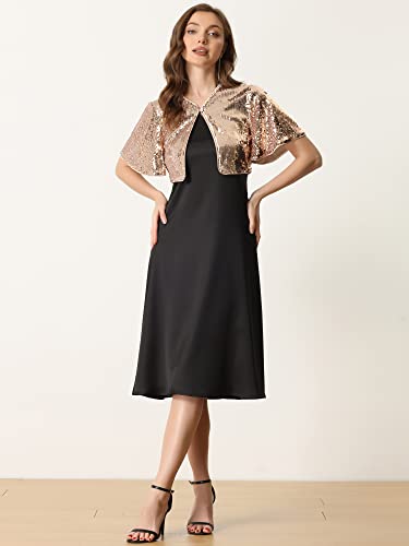 Image of Allegra K Sequin Bolero for Women's Sparkly Crop Glitter Formal Shrug for Evening Dresses