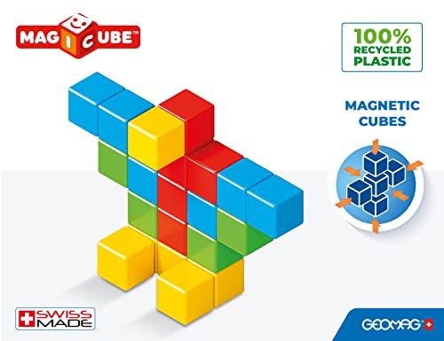 Geomag Premium Swiss-Made Magicube 24-Piece Magnetic Cubes Building Set, Toddlers & Kids Ages 1-5, Stem Montessori Educational Toy, Creativity, Imagination, Early Learning Fun, Crystal Packaging #TOP2
