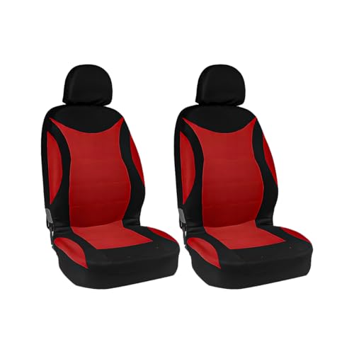 KHGUZ Car Front Seat Cover Set, Waterproof Vehicle Frontseat Protector with Removable Headrest, Washable Automotive Interior Seat Accessories, Universal Fit (Black/Red)