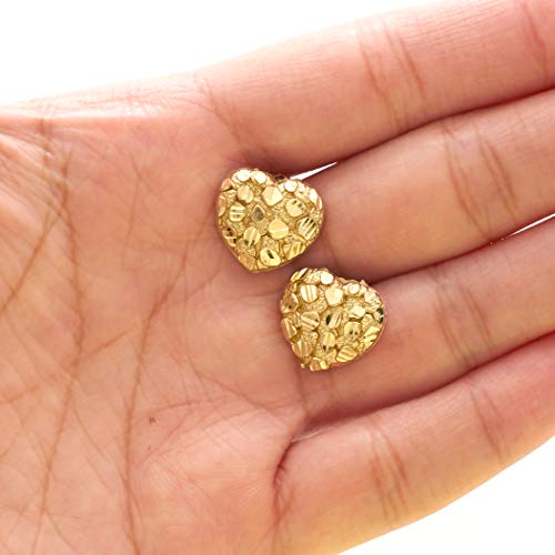 10k Yellow Gold Heart Nugget Stud Earrings (0.53" x 0.57")3