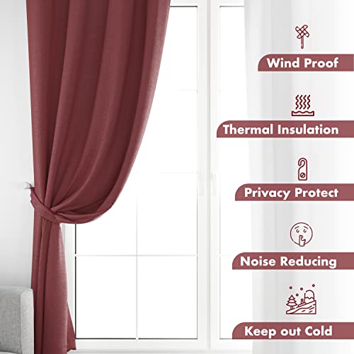 Rayyan Thermal Insulated Blackout Ring Top Curtains Pair Of 2 Eyelet Blackout Curtains With Tie Backs Luxury Feel Soft Touch Room Darkening Curtain (Red - Image 2