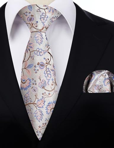 Image of Alizeal Mens 3.15inches Leaf Flower Pattern Tie Set | Floral Pattern Pocket Square Perfect for Fall Winter Business and Holiday Events