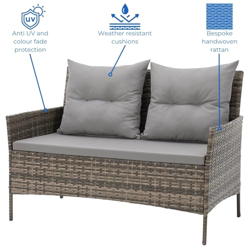 EVRE Brown Florence Garden Rattan Furniture Set 4 Piece Seat 1 Sofa 2 Chair Dining Outdoor Conservatory Wicker Weave Lounge Sofa and Glass Top Table with Cushions - Image 4